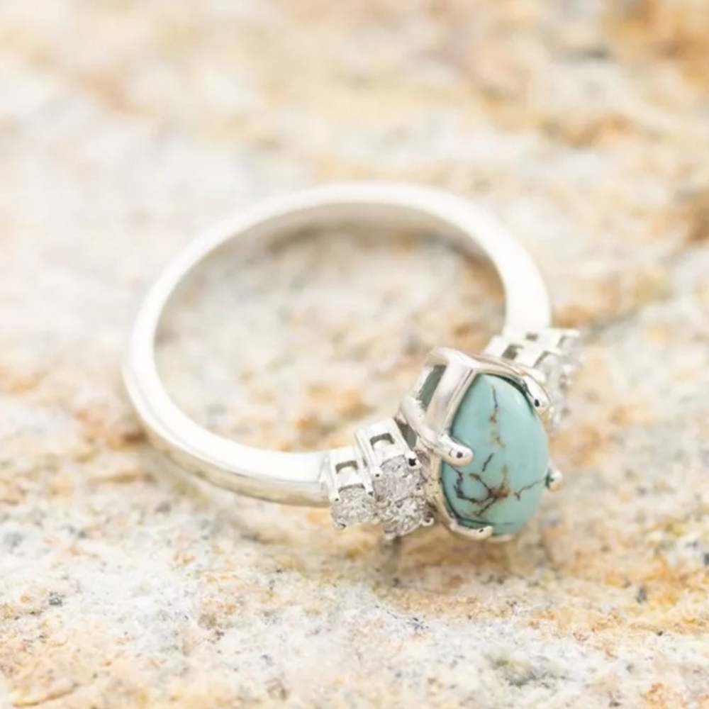 🎀18k/925 Bohemian Turquoise & Moissanite Staker Ring - Picture 5 of 7